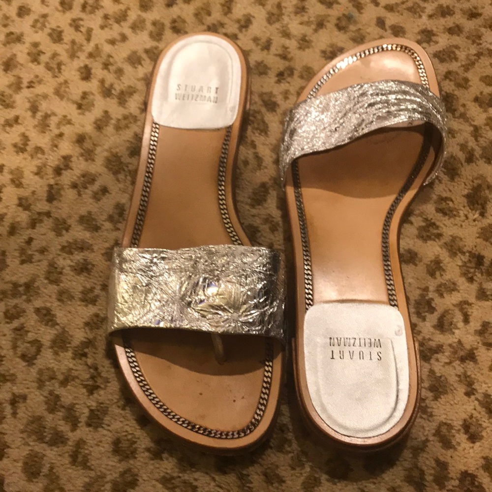 Stuart Weitzman Silver Slide Sandals - image 1